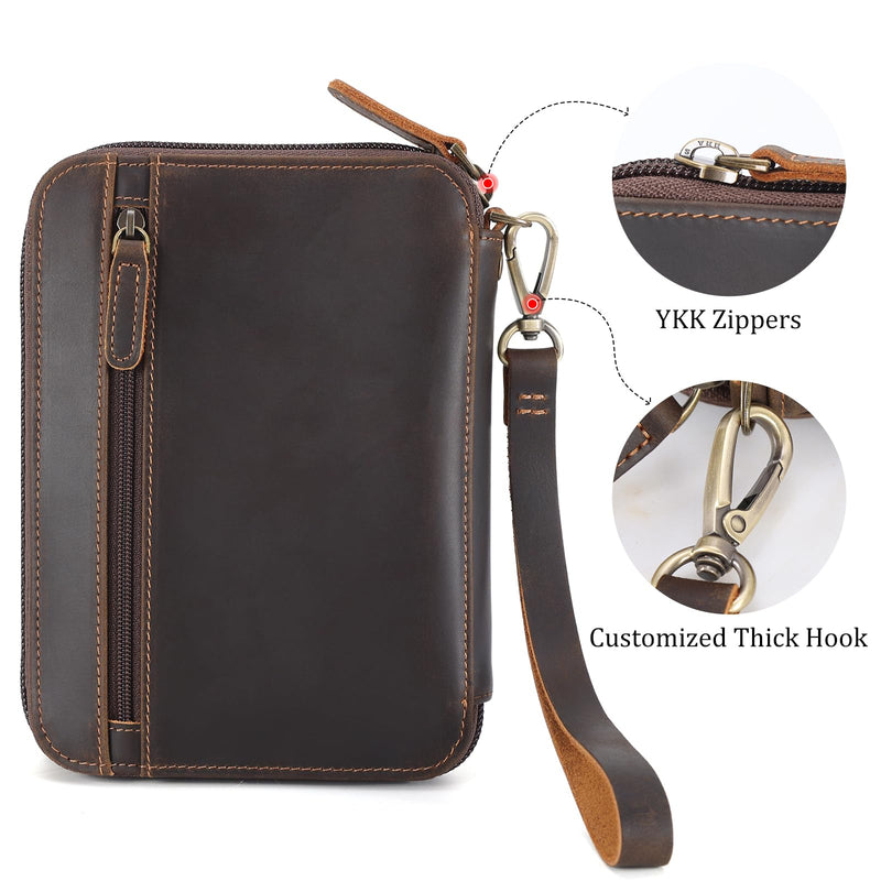 Polare Full Grain Leather Family Passport Wallet for 4 Passports, RFID Blocking Bifold Passport Cover Travel Document Organizer Holder for Women and Men Dark Brown