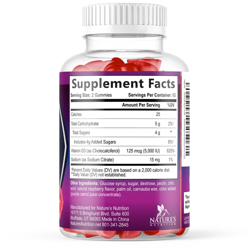 Vitamin D Supplement Gummy - Vitamin D3 125 mcg 5000 IU Per Serving - Bone, Teeth, Muscle and Immune Health Support for Men & Women, Premium VIT D3 Nature's & Gluten Free - 120 Gummies 120 Count (Pack of 1)