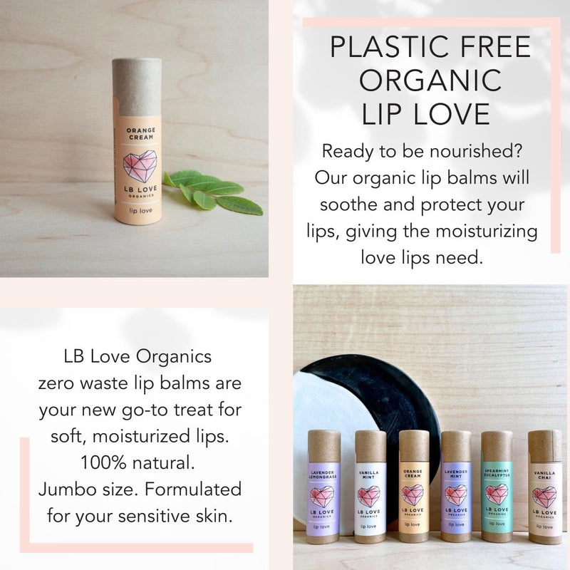 Plastic Free Lip Love | Jumbo Organic Lip Balm | Organic Beeswax and Plant Based | Zero Waste Natural Lip Balm (Spearmint Eucalyptus) Spearmint Eucalyptus