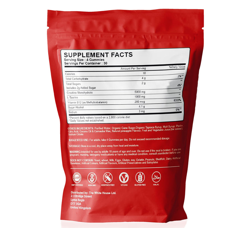 Creatine Gummies – 5000mg Real Creatine Monohydrate per Serving – Halal Certified, Vegan & Gluten Free – 120 Gummies (Berry/Pineapple) (Berry) Berry