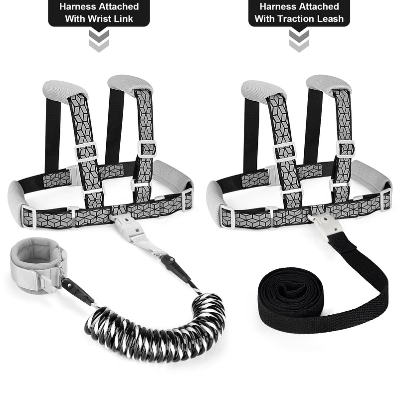 [Australia] - Accmor Toddler Harness Leash, Reflective Kid Harness with Anti Lost Wrist Link, Child Walking Harness Kids Leash Wristband Belt with Lock for Baby Boys Girls to Outdoor Travel Black/Reflect light 