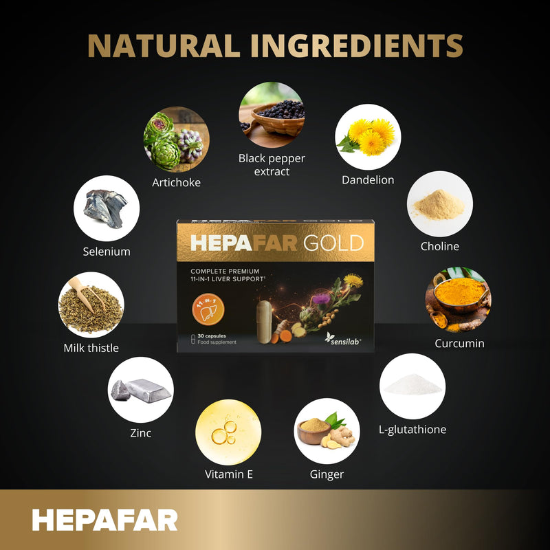 Hepafar Gold Premium with Glutathione, Turmeric, Silybin Complex, Choline, Artichoke, and Ginger - Liver Supplement, 30 Capsules, by Sensilab Hepafar Gold 1x