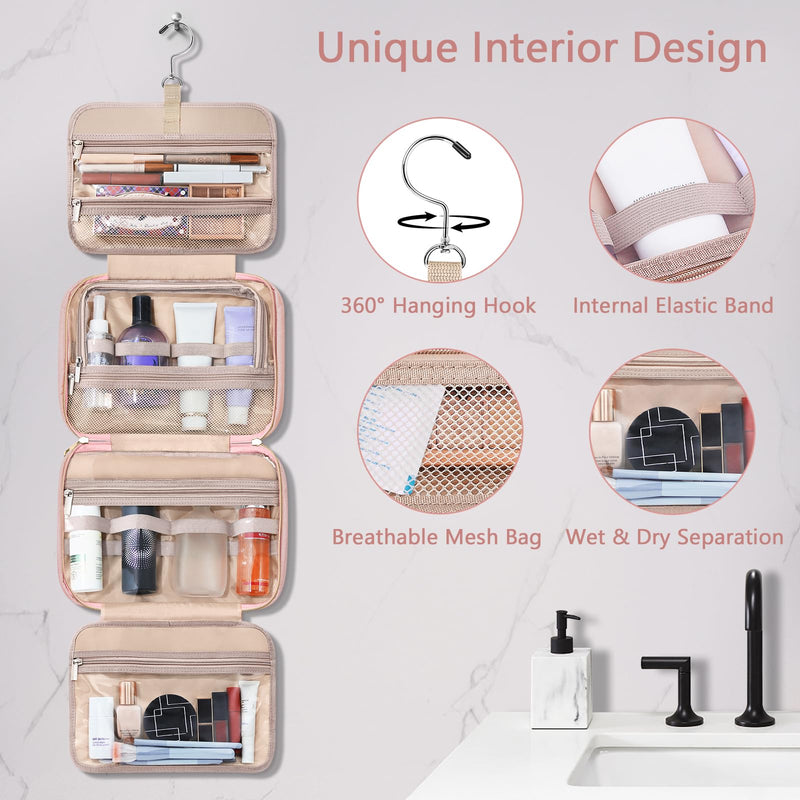 TSA Approved Toiletry Bag + Hanging Travel Toiletry Bag with Jewelry Organizer Compartment Large Makeup Bag for Travel Business Trips Camping Bathroom
