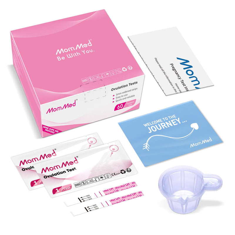 MomMed Ovulation Test Strips (LH60) with 60 Collection Cups, Reliable LH Surge Predictor OPK Kit, Accurately Track Ovulation Test, High Sensitivity Result for Women Home Testing 60 Count (Pack of 1) Pink