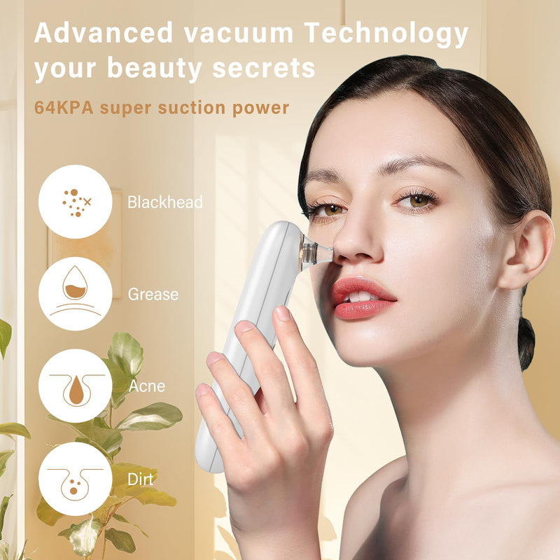 Blackhead Remover Pore Vacuum Kit for Face, 5 Adjustable Suction Levels Blackhead Extraction Tool, Face Suction Pore Cleaner with 4 Suction Heads, 4 Probes for Women & Men (White) White