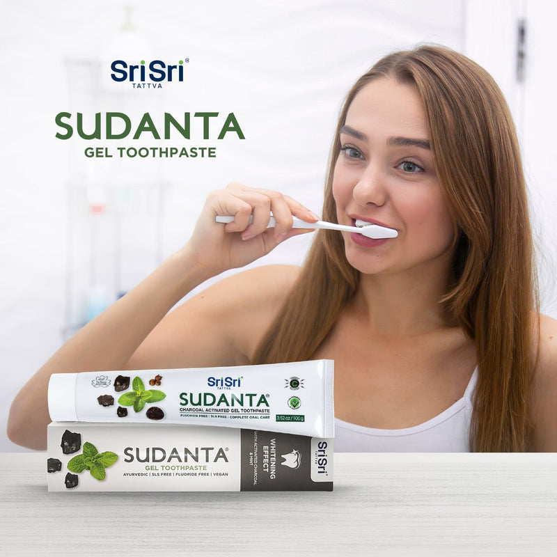 [Australia] - Sri Sri Tattva Sudanta Charcoal Toothpaste Gel – SLS, Fluoride Free Herbal Toothpaste with Neem & Ayurvedic Herbs – Natural Teeth Whitening, Fresh Breath, Oral & Gum Health – 100g Tube (Pack of 3) 3.53 Ounce (Pack of 3) 