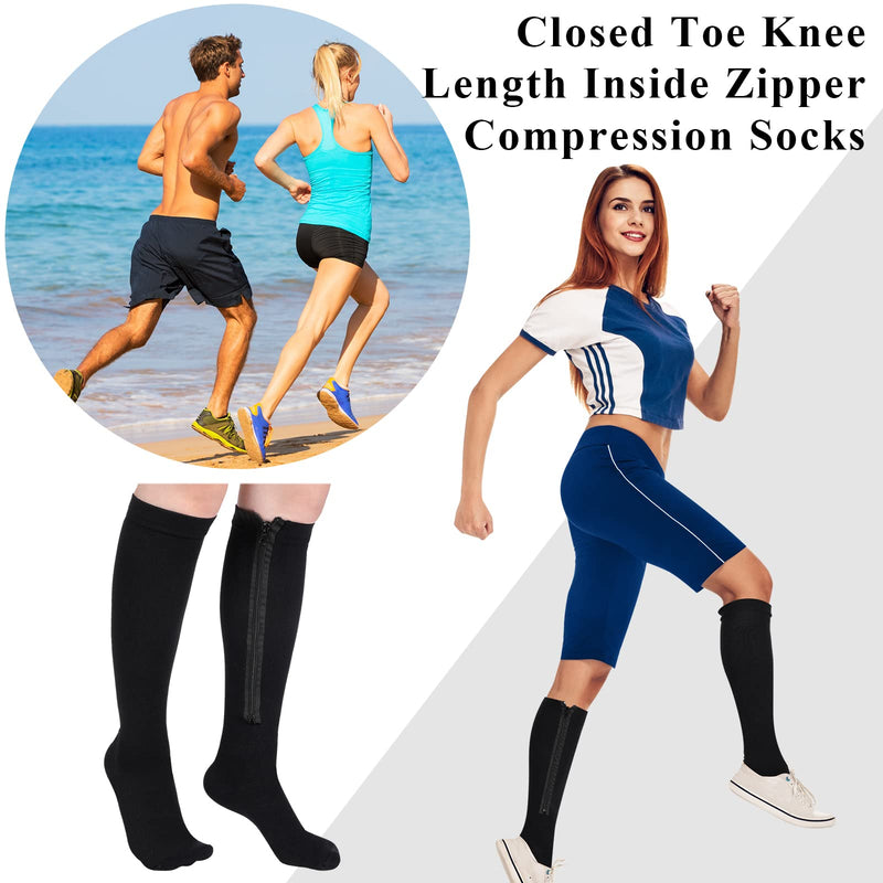 [Australia] - Tarpop 4 Pair Zipper Compression Socks Closed Toe 20-30 Mmhg Calf Knee High Compression Stocking for Men Women Swelling Edema Large Black 