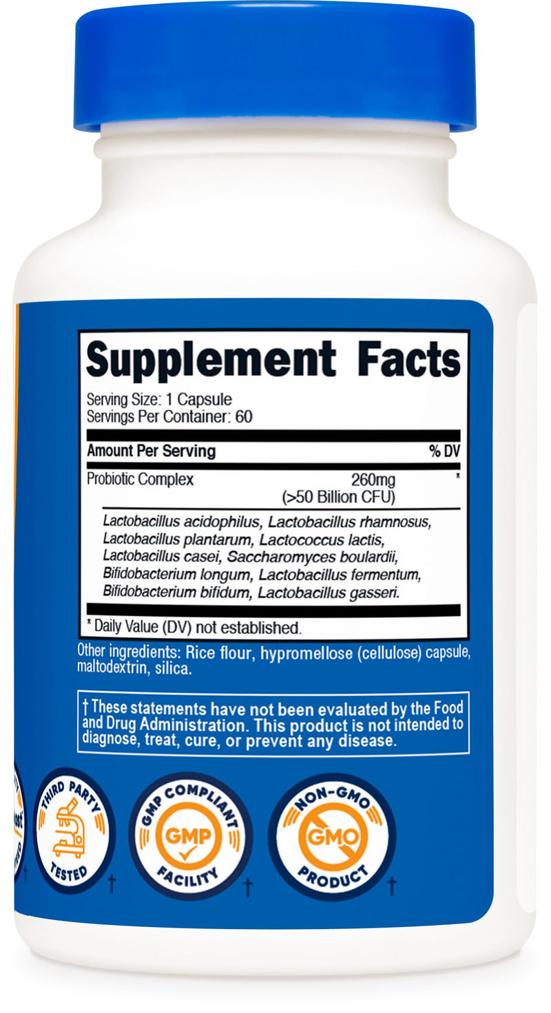 [Australia] - Nutricost Probiotic Complex - 50 Billion CFU, 60 Capsules - Probiotic for Men and Women - Vegetarian Capsules, Non-GMO, Gluten Free 60 Count (Pack of 1) 