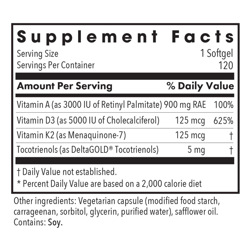 ARG Vitamin D3 Complete 5000 Bone Health, 120 Capsules | Delivers 125 mcg Vitamin D3 with Vitamins A and K2 for Bone Strength, Immune Balance and Healthy Mindset
