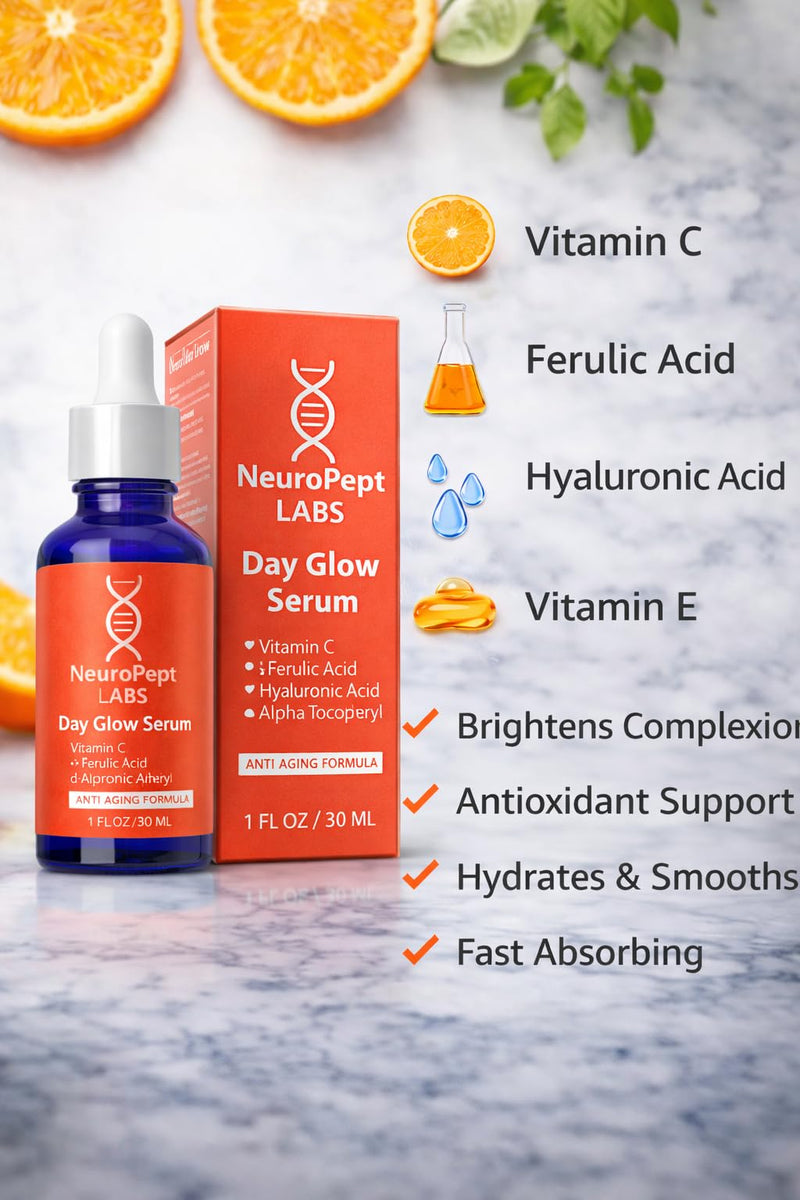 NeuroPept Labs Vitamin C Face Serum with Ferulic Acid & Hyaluronic Acid Brightening Anti-Aging Serum for Dark Spots & Fine Lines 1 oz