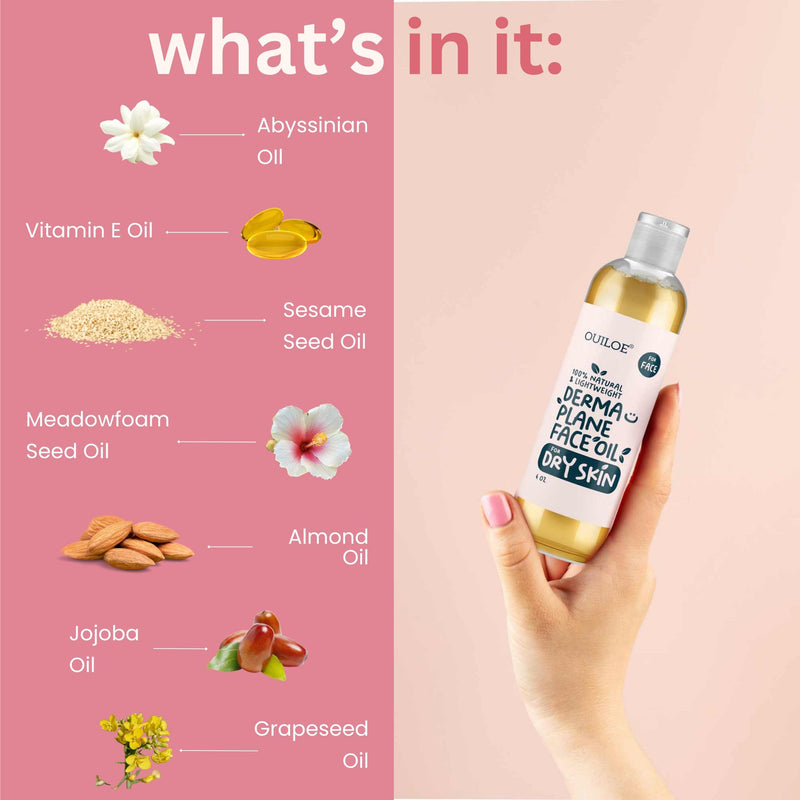 Dermaplane Kit for Women with Dry Skin - Face Shaving Oil and Razor Set - Non Comedogenic, Fragrance Free, Natural and Lightweight by Ouiloe For Dry Skin 4 Fl Oz (Pack of 1)