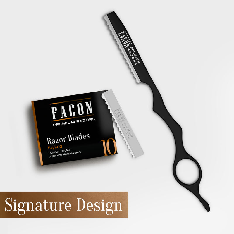 [Australia] - Facón Hair Razors for Cutting Hair - Professional Hair Styling Razor Kit with 11 Replacement Blades, Stainless Steel Hair Cutting Tool for Salon & Home, Premium Hair Thinning Texturizing Faether Razor 