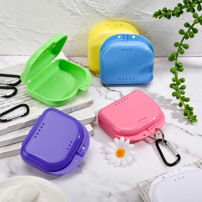 [Australia] - 6 Pieces Retainer Cases Mouth Guard Container Case Multicolor Orthodontic Denture Storage Boxes with D-Shaped Buckles and Keychain Rings 