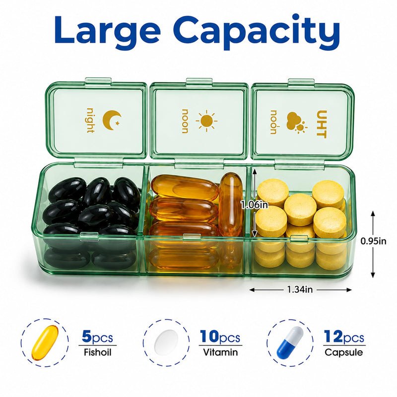 Weekly Pill Organizer 3x a Day - 7 Day Pill Box with 21 Compartments (Morning/Noon/Night), BPA-Free Daily Pill Case, Portable Medicine Organizer for Vitamins, Supplements & Medication【Upgrade】 (Green)
