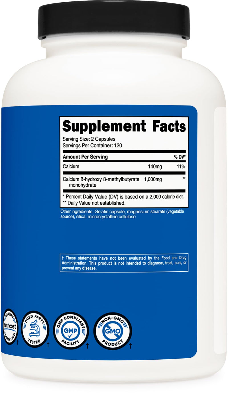 Nutricost HMB (Beta-Hydroxy Beta-Methylbutyrate) 1000mg (240 Capsules) - 500mg Per Capsule, 120 Servings - Gluten Free and Non-GMO (Pack of 2) 240 Count (Pack of 2)