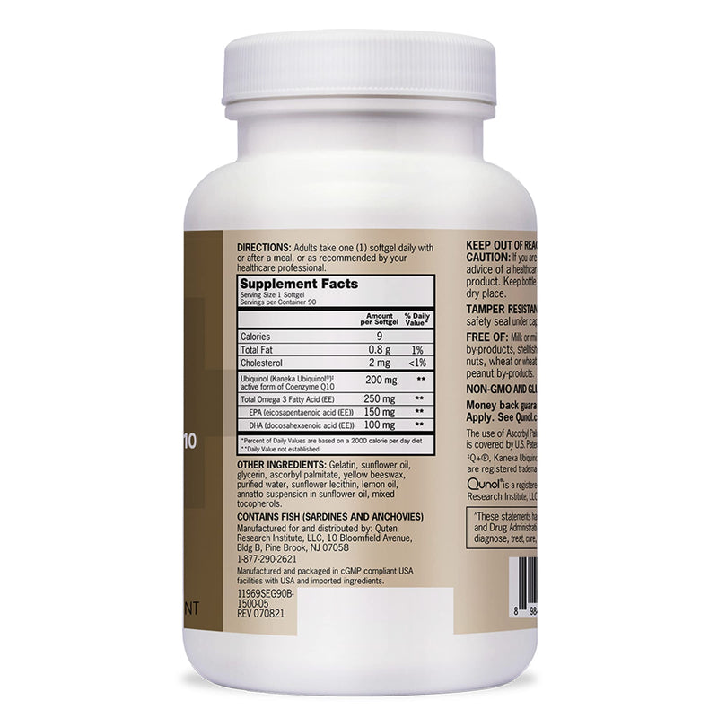 [Australia] - Qunol Plus Ubiquinol + Omega 3, Ubiquinol CoQ10 200mg with 250mg Omega-3 Fish Oil, Extra Strength, Antioxidant for Heart Health, Natural Supplement for Energy Production, (Bovine Version), 90 Count 