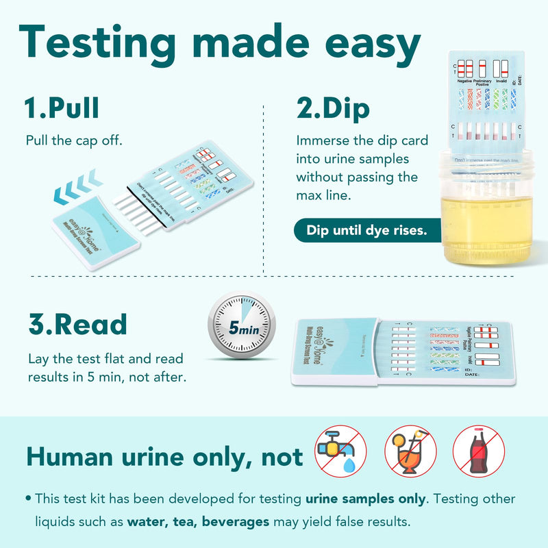 Easy@Home 7 Panel Multidrug Screen Test - Urine Drug Testing Kit, 5 Pack | Urine Drug Testing Marijuana(THC), Cocaine(COC), Morphine(MOR/OPI 2000), Oxazepam(BZO), Amphetamine(AMP), MET, MDMA,EDOAP-174
