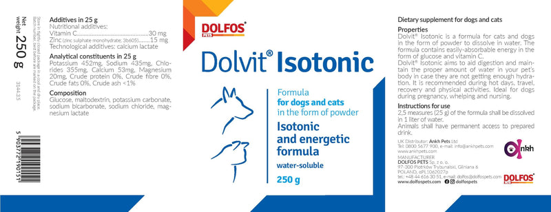 Dolvit Isotonic 250g Water Soluble Hydration Electrolytes for Cats and Dogs