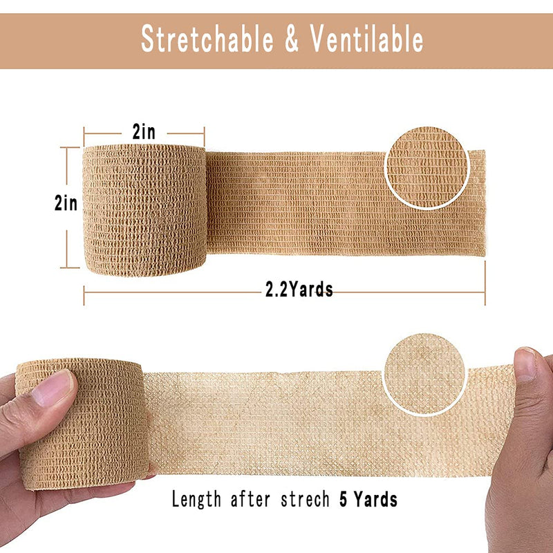 [12 Pack-2"x5Yards]MINGYUE Self Adhesive Bandage Wrap,Athletic Tape,Sports Tape,Wrist and Ankle Wrap Tape,Cohesive Bandage for Vet Tape(White) 12rolls White