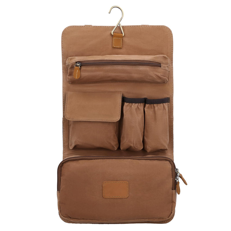 Gusti wash bag Leather-Rodney Toiletry bag wash bag sponge bag toiletries bag washbag make-up bag makeup bag cosmetic bag womens mens brown leather and canvas beige