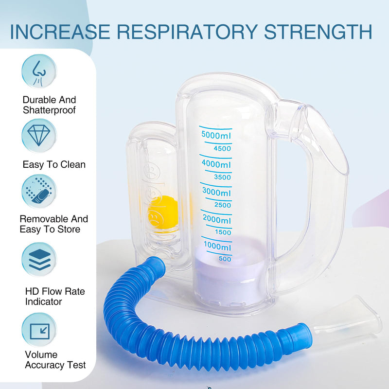 [Australia] - Incentive Spirometer-Incentive Spirometer Adult Breathing Exercise Device for Lungs,Deep Breathing Trainer for Children and Adults,5000ml Capacity Measurement with Flow Indicator 