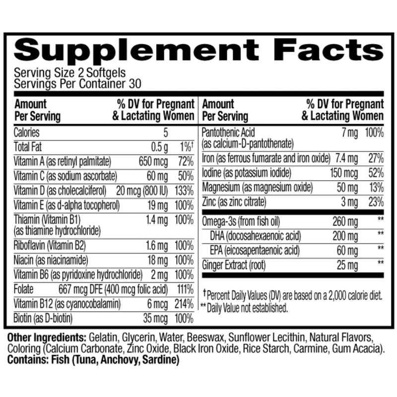 OLLY Ultra Strength Prenatal Multivitamin Softgels, Supports Healthy Growth, Brain Development & Probiotic + Prebiotic Gummy, Digestive Support and Gut Health, 500 Million CFUs, Fiber