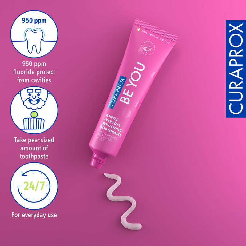 Curaprox Whitening Toothpaste – for Fresh Breath & Gum Care | Enzymatic Formula, Watermelon Flavour, Pink, 60ml | Vegan, SLS-Free, Fluoride 950ppm | Swiss Made 2.12 Ounce (Pack of 1)