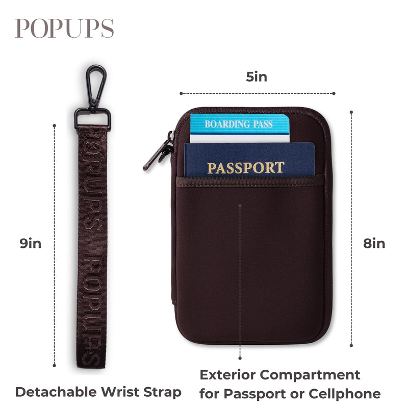 Passport Travel Wallet for Women - Large Multiple Document Organizer and Holder with Wristlet - Espresso