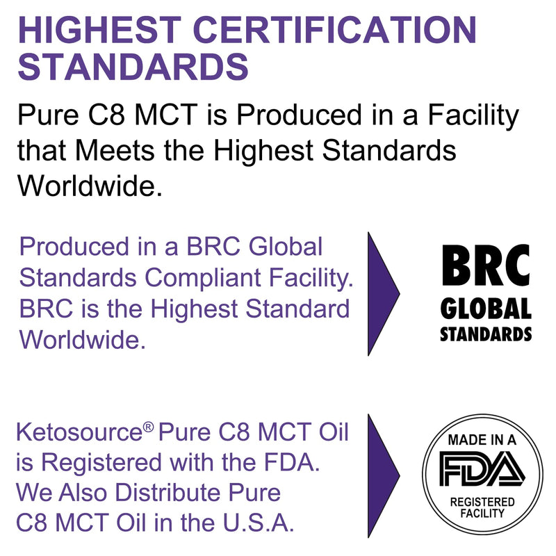 Ketosource Pure C8 MCT Oil | Boosts Ketones 4X Versus Other MCTs | Highest 99%+ Purity | 100% Coconut | Keto Diet, Fasting, Vegan Safe & Gluten Free | Premium Lab Tested Purity | Caprylic Acid | 500ml 500 ml