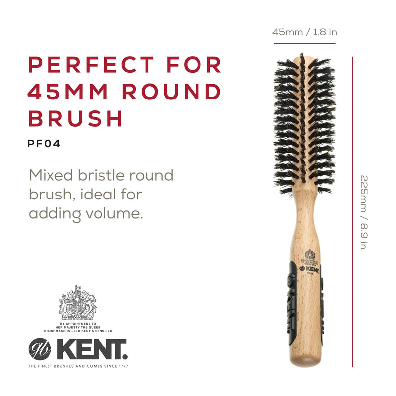 Kent PF04 Small Round Curling Brush with Hard Natural Boar Bristle Hair Drying Round Brush, and Blowout - For Shoulder Length or Shorter Hair. 45mm