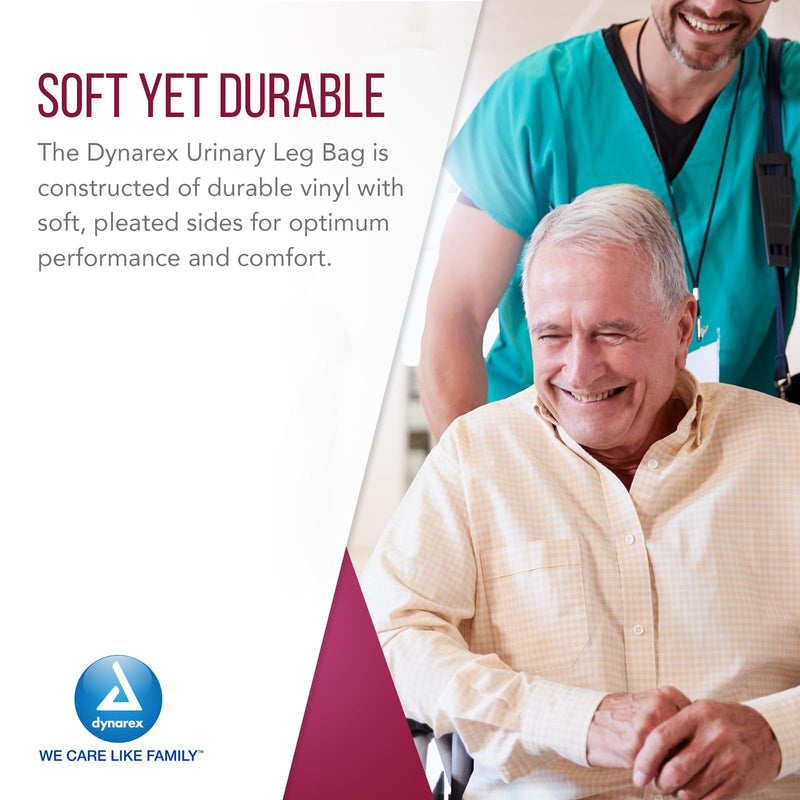 [Australia] - Dynarex Urinary Leg Bag, for Use with Catheter, has a Non-Drip Closure & Anti-Reflux Valve, 600 ml/20 oz Capacity, Medium, White, 1 Box of 12 Leg Bags 