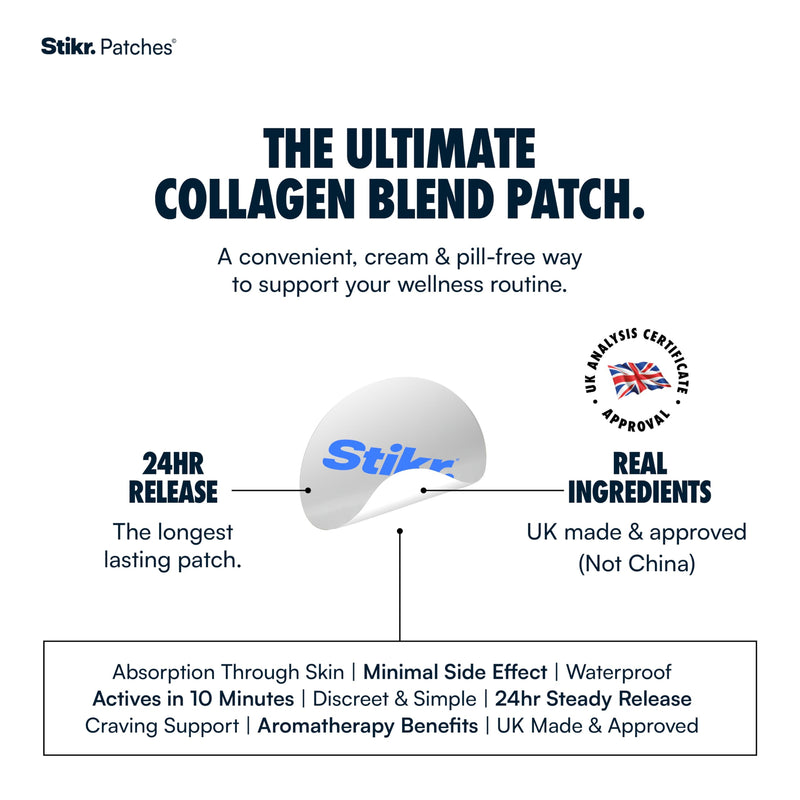 Collagen Boost Patches - Supports Collagen Production | Firmer Skin, Healthy Hair & Nails | 24hr Release, Aroma Infused | Vegan, Waterproof, UK Made - 30 Patches, 1 Month Supply