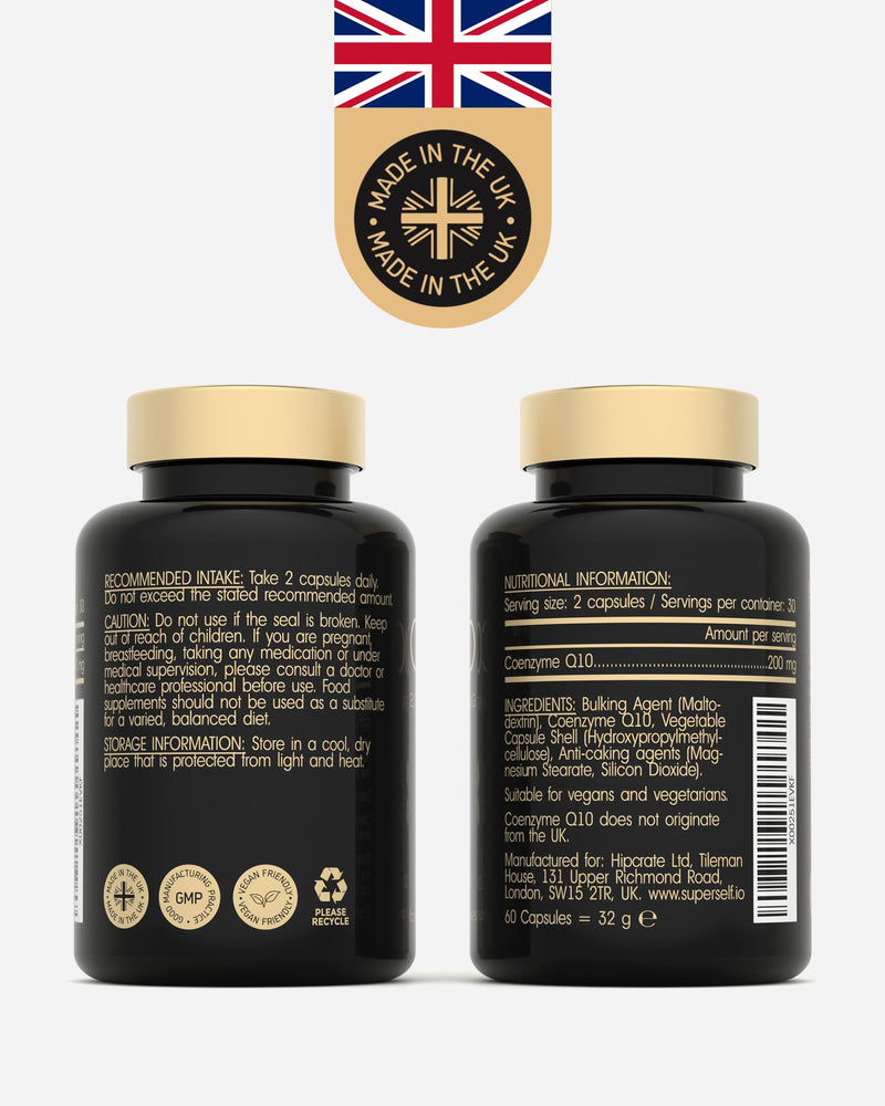 CoQ10 Supplement - Coenzyme Q10 High Strength 200mg - 60 Capsules - Vegan Naturally Fermented Ubiquinone - Co Enzyme CQ10 High Absorption - UK Made 1