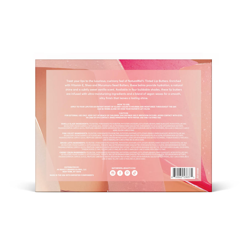 NatureWell Tinted Lip Butter Variety Pack of 4, 0.50 Oz Each | Shear & Subtle Tinted Moisturizing Balms, Vanilla Scented, Lightweight & Non-Greasy, Vitamin E, Shea, & Murumuru Butters