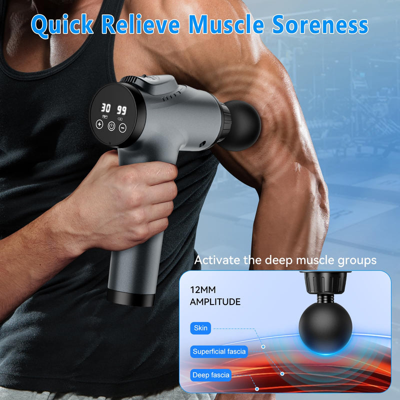 [Australia] - Massage Gun, Muscle Massage Gun for Athletes Handheld Electric Deep Tissue Back Massager, Percussion Massage Device for Pain Relief with 30 Speed Levels 9 Heads Grey 