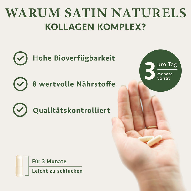 [Australia] - Hyaluronic collagen complex - 270 high-dose capsules - Enriched with biotin, selenium, zinc, vitamin C and bamboo extract for skin, hair and nails - Made in Germany - Satin Naturel 