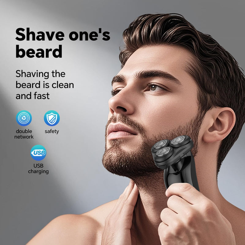 [Australia] - Electric Razor for Men - Rechargeable Shaver 3D Precision Blades with Pop-up Trimmer - Rotary Cordless Shavers Washable Gentle on Sensitive Skin for Beard Sideburn Face with Travel Lock Men Gift Black 