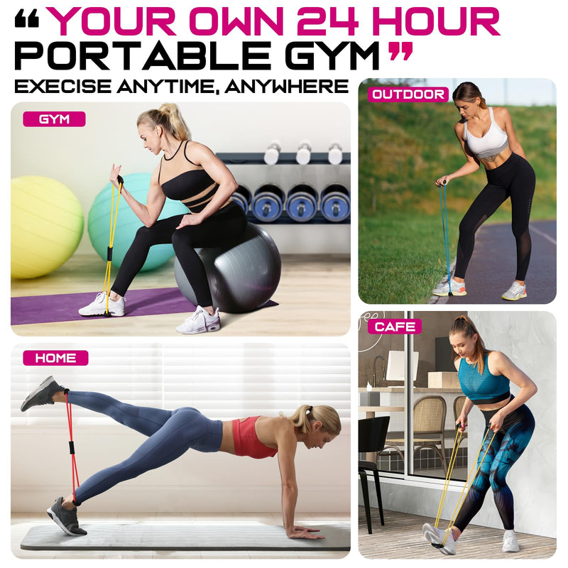 [Australia] - Figure 8 Fitness Resistance Bands with Handles - Exercise Tube Band Set of 3 for Arm and Shoulder Stretch, Rope 8 Word Elastic for Women and Men Yellow, Blue, Red 