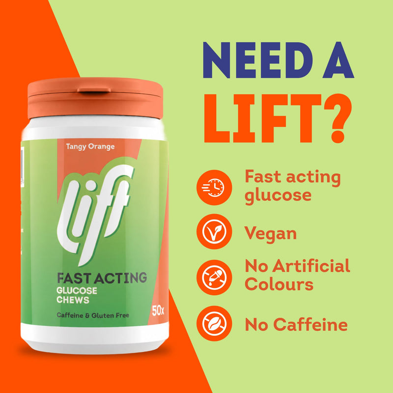 Lift Fast-Acting Glucose Chewable Energy Tablets, Orange, 6 Pack of 50-Tablet Tubs 50 count (Pack of 6)