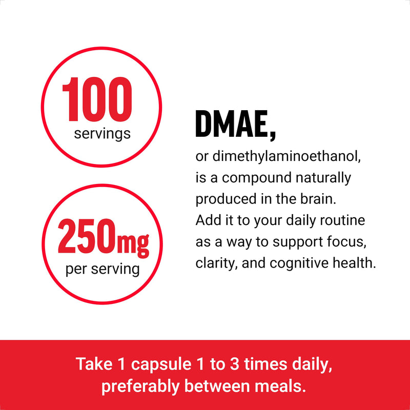 [Australia] - FORCE FACTOR DMAE Supplement for Concentration, Focus, and Healthy Cognitive Function, Brain Supplement & Neurotransmitter Support, Vegan, Non-GMO, 100 Capsules 