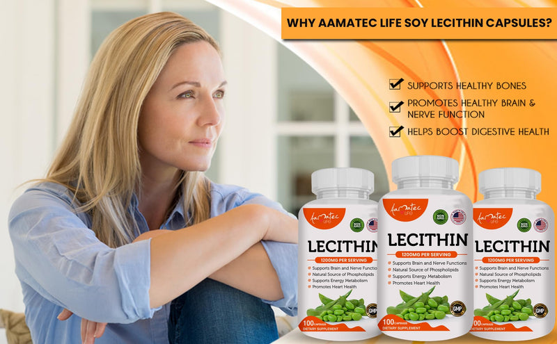 [Australia] - Soy Lecithin 1200mg Capsules Supplement for Heart, Liver & Brain Health ‚Äì Supports Immune System, Brain Function & Metabolism - Non-GMO & Made in The USA- 100 Capsules / 1200mg 
