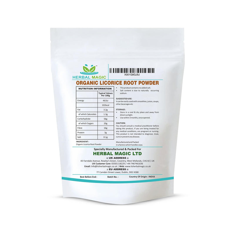 Herbal Magic's Organic Licorice (Liquorice) Root Powder (Mulethi Powder) Natural Skin Hair Mask - Revered Herb in Ayurveda - Sparkle Your Smoothies, Shakes, Baking 1x 200g Pack only 200 g (Pack of 1)