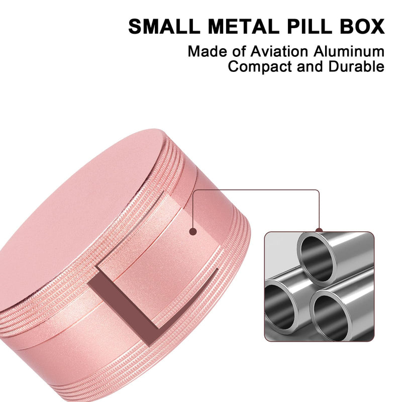 Portable Pill Box Metal Pill Case - Travel Pill Container for Pocket Purse | Single Waterproof Aluminium Alloy Round Daily Pill Organizer to Hold Vitamins, Fish Oil, Medicine Medium Size M