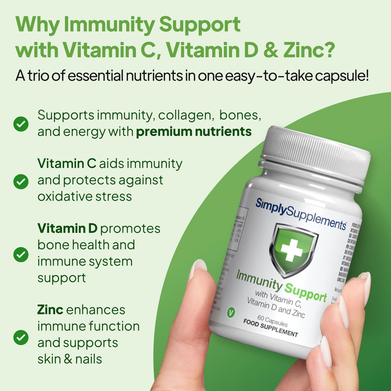 Vitamin C, D and Zinc Capsules for Immunity Support | One-a-Day Formula | 120 Fast Release Capsules = 4 Months’ Supply | Vegan Friendly | Manufactured in The UK Unflavoured (Label) 60 count (Pack of 2)