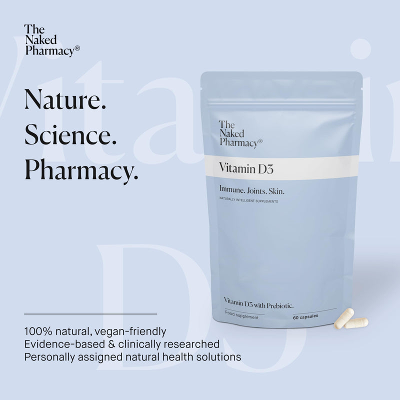 The Naked Pharmacy | Vitamin D3 Supplements | for Immune System | Bones, Joints & Teeth | with Natural Prebiotic Baobab | High Strength | No Additives | Vegan | 60 Capsules 60 count (Pack of 1)