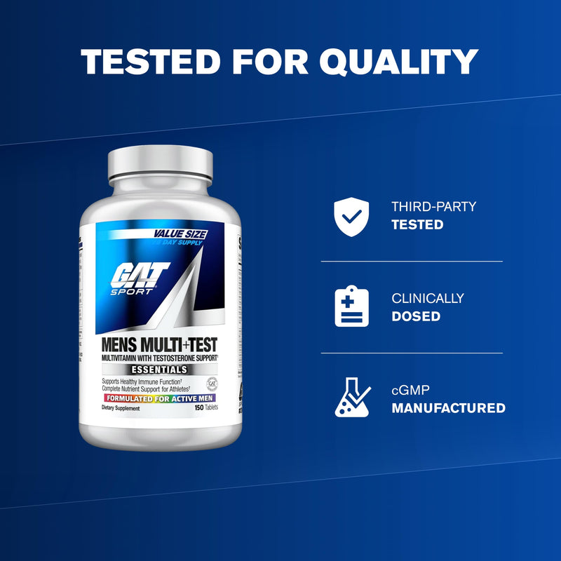GAT SPORT Men's Multi Plus Test, 150 Tablets (75 Servings) | Men's Multivitamin with Tribulus, Vitamin B12, Zinc, ALA for Testosterone Support, Nutrition Support & Immune Function 150 Count (Pack of 1)