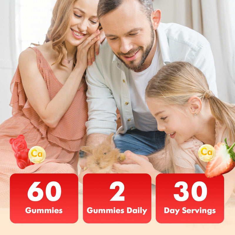 Calcium Citrate Gummies 1200mg, Chewable Calcium Supplements for Women & Men, Sugar Free Calcium Gummies for Bone, Muscle & Immune Support, Strawberry Flavor 60 Count 60 Count (Pack of 1)