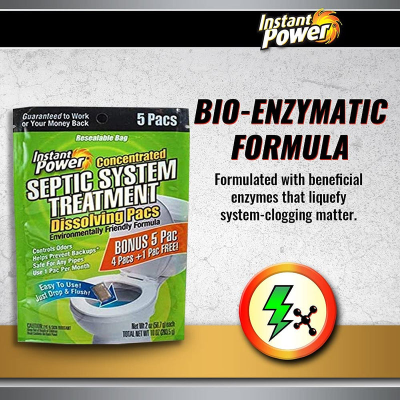 [Australia] - Instant Power Concentrated Septic System Treatment Dissolving Pacs, Controls Odors, Safe on Pipes, 5 Pacs 