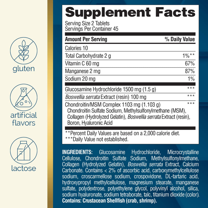 [Australia] - Nature's Wonder Triple Strength Glucosamine Chondroitin with MSM and Hyaluronic Acid and Boswellia for Joint Health, Supports Joint Flexibility and Mobility, 45 Day Supply, 90 Tablets 90 Count (Pack of 1) 