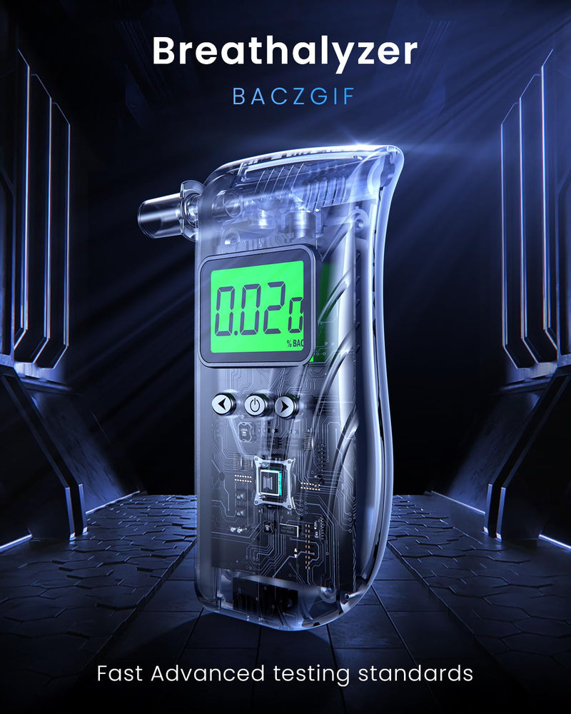 [Australia] - Breathalyzer | Professional-Grade Accuracy Breathalyzers for Alcohol with Used Records | Portable Alcohol Tester for Personal & Professional Use with Easy USB Charging(10 Mouthpieces) Deep Black 